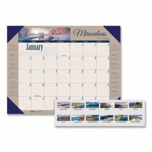 Earthscapes Recycled Monthly Desk Pad Calendar, Motivational Photos, 22 x 17, Blue Binding/Corners, 12-Month (Jan-Dec): 2025