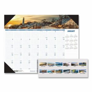 Earthscapes Recycled Monthly Desk Pad Calendar, Coastlines Photos, 22 x 17, Black Binding/Corners,12-Month (Jan-Dec): 2025