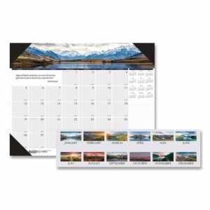Earthscapes Recycled Monthly Desk Pad Calendar, Mountains of the World Photos, 22 x 17, Black Corners,12-Month(Jan-Dec): 2025