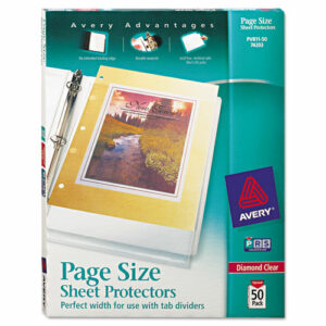 Page Size Heavyweight Three-Hole Punched Sheet Protector, Top Load 8.5 x 11 Insert, Diamond Clear Front, 50/Box