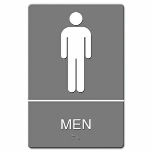 ADA Sign, Men Restroom Symbol w/Tactile Graphic, Molded Plastic, 6 x 9, Gray
