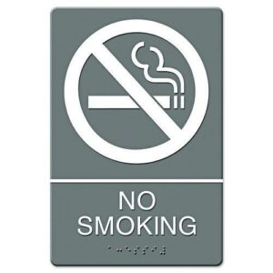 ADA Sign, No Smoking Symbol w/Tactile Graphic, Molded Plastic, 6 x 9, Gray