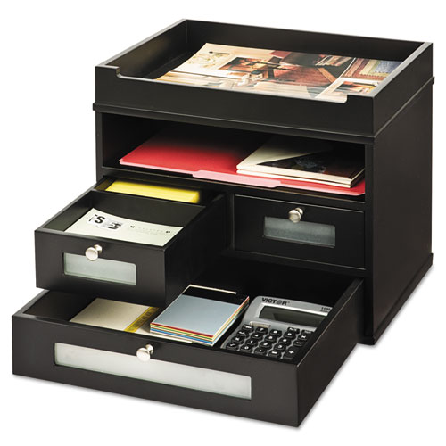 Midnight Black Collection Tidy Tower, 5 Compartments, 3 Drawers, 12.8 x 10.6 x 10.9, Black - Image 3
