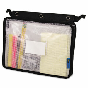 Expanding Zipper Pouch, 3-Hole Punched, 13" x 9.25", Clear/Black