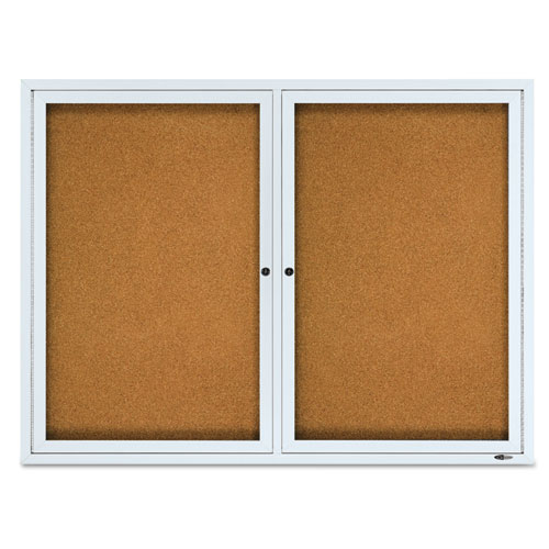 Enclosed Outdoors Bulletin Board with Two Doors, 48" x 36", Tan Surface, Anodized Aluminum Frame - Image 2