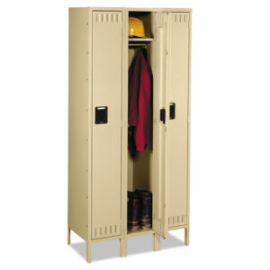 Single-Tier Locker with Legs, Three Lockers with Hat Shelves and Coat Rods, 36w x 18d x 78h, Sand