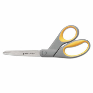5110016296574 SKILCRAFT Westcott Titanium Bonded Scissors, 8" Long, 3.5" Cut Length, Crane-Style Gray/Yellow Handle