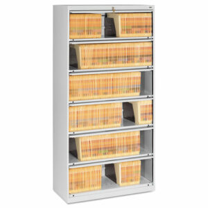 Enclosed Fixed-Shelf Lateral File with Retractable Doors, 6 Legal/Letter Size Shelves, 36" x 16.5" x 75.25", Light Gray
