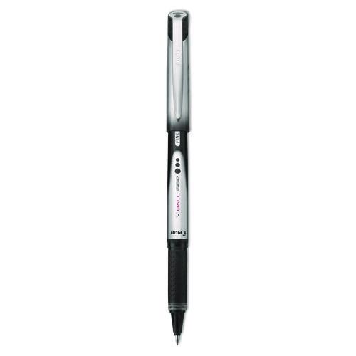 VBall Grip Liquid Ink Rollerball Pen, Stick, Fine 0.7 mm, Black Ink, Black/Silver Barrel, Dozen