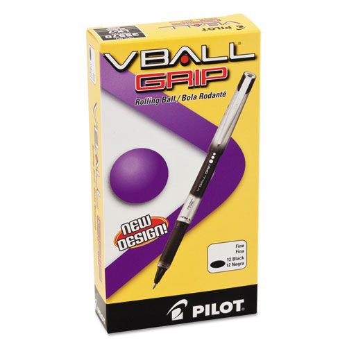 VBall Grip Liquid Ink Rollerball Pen, Stick, Fine 0.7 mm, Black Ink, Black/Silver Barrel, Dozen - Image 2