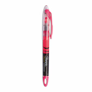 Liquid Pen Style Highlighters, Fluorescent Pink Ink, Chisel Tip, Pink/Black/Clear Barrel, Dozen