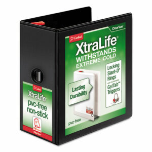 XtraLife ClearVue Non-Stick Slant-D Ring Binder, 3 Rings, 5" Capacity, 11 x 8.5, Black