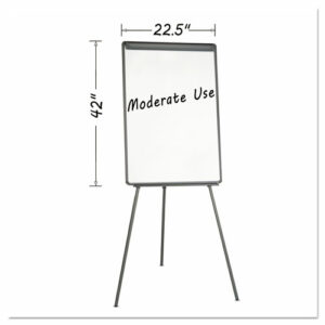 Basic Tripod Melamine Presentation Easel, 22.5" x 42", White Surface, Black Plastic/Steel Frame
