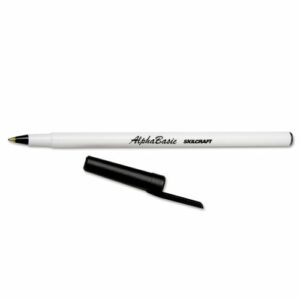 7520014845267, SKILCRAFT AlphaBasic Ballpoint Pen, Stick, Medium 1 mm, Black Ink, White Barrel, Dozen