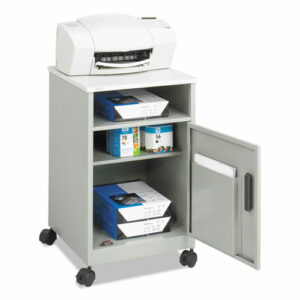 Steel Machine Stand with Open Storage Compartment, Wood, 4 Shelves, 1 Bin, 15.25 x 17.25 x 27.25, Gray