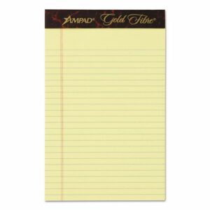 Gold Fibre Quality Writing Pads, Medium/College Rule, 50 Canary-Yellow 5 x 8 Sheets, Dozen