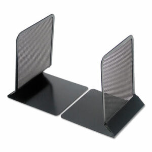 Metal Mesh Bookends, Nonskid Base, 5.38 x 5.38 x 6.75, Black, Pair