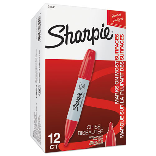 Chisel Tip Permanent Marker, Medium Chisel Tip, Red, Dozen - Image 6
