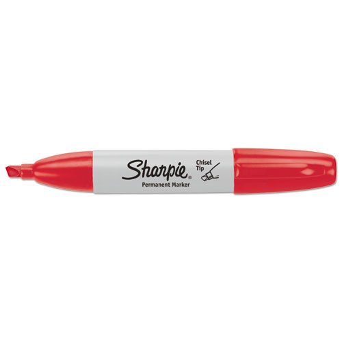 Chisel Tip Permanent Marker, Medium Chisel Tip, Red, Dozen - Image 3