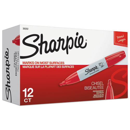 Chisel Tip Permanent Marker, Medium Chisel Tip, Red, Dozen - Image 2