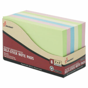 7530014560683, SKILCRAFT Self-Stick Note Pad Set, 3" x 5", Assorted Colors, 100 Sheets/Pad, 6 Pads/Pack