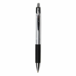 Comfort Grip Ballpoint Pen, Retractable, Medium 1 mm, Black Ink, Silver/Black Barrel, Dozen