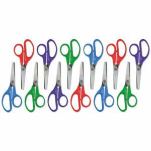Kids' Scissors, Rounded Tip, 5" Long, 1.75" Cut Length, Straight Assorted Color Handles, 12/Box