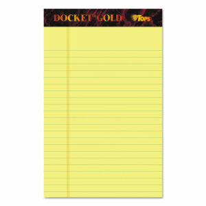 Docket Gold Ruled Perforated Pads, Narrow Rule, 50 Canary-Yellow 5 x 8 Sheets, 12/Pack