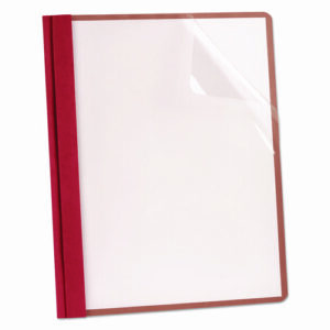 Earthwise by Oxford 100% Recycled Clear Front Report Covers, 3-Prong Fastener, 0.5" Capacity, 8.5 x 11, Clear/Red, 25/Box