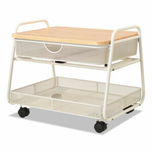 Onyx Under Desk Machine Stand, Metal, 1 Shelf, 1 Drawer, 1 Bin, 100 lb Capacity, 21" x 16" x 17.5", White