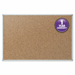 Economy Cork Board with Aluminum Frame, 36" x 24", Tan Surface, Satin Aluminum Frame