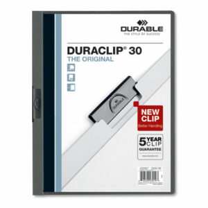 DuraClip Report Cover, Clip Fastener, 8.5 x 11, Clear/Graphite, 25/Box