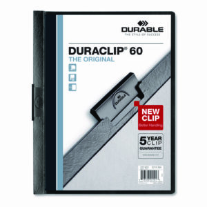 DuraClip Report Cover, Clip Fastener, 8.5 x 11, Holds 60 Sheets, Clear/Black, 25/Box