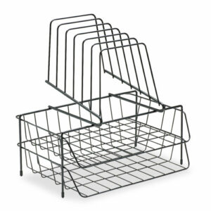 Wire Double Tray with Step File Sorter, 8 Sections, Letter Size Files, 13.88" x 10.13" x 14", Black