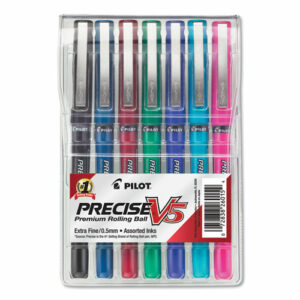 Precise V5 Rollerball Pen, Stick, Extra-Fine 0.5 mm, Assorted Ink and Barrel Colors, 7/Pack