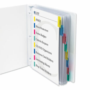 Sheet Protectors with Eight Assorted Index Tabs, Heavy-Duty, Side: 3-Hole Punched, Top Load 8.5 x 11 Insert, Clear, 8/Set