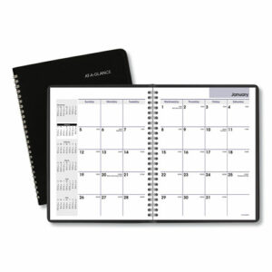 DayMinder Monthly Planner with Notes Column, Ruled Blocks, 8.75 x 7, Black Cover, 12-Month (Jan to Dec): 2026