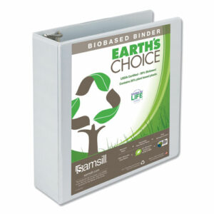 Earth's Choice Plant-Based Round Ring View Binder, 3 Rings, 3" Capacity, 11 x 8.5, White