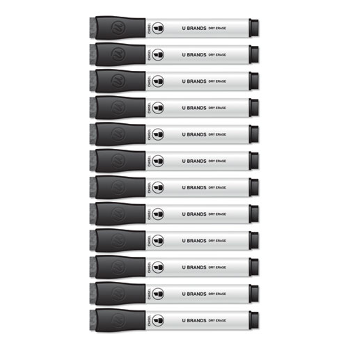 Chisel Tip Low-Odor Dry-Erase Markers with Erasers, Broad Chisel Tip, Black, Dozen - Image 2