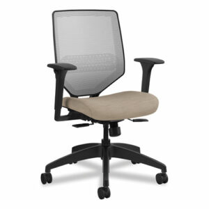 Solve Series Mesh Back Task Chair, Supports Up to 300 lb, 18" to 23" Seat Height, Putty Seat, Fog Back, Black Base