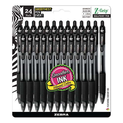 Z-Grip Ballpoint Pen, Retractable, Medium 1 mm, Black Ink, Clear/Black Barrel, 24/Pack - Image 2