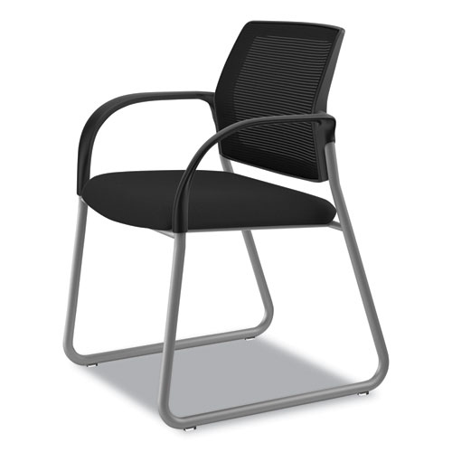 Ignition Series Mesh Back Guest Chair with Sled Base, Fabric Seat, 25" x 22" x 34", Black Seat, Black Back, Platinum Base - Image 11