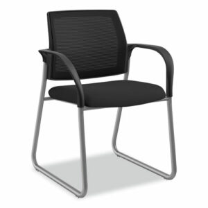 Ignition Series Mesh Back Guest Chair with Sled Base, Fabric Seat, 25" x 22" x 34", Black Seat, Black Back, Platinum Base