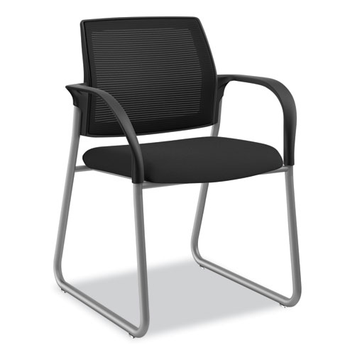 Ignition Series Mesh Back Guest Chair with Sled Base, Fabric Seat, 25" x 22" x 34", Black Seat, Black Back, Platinum Base