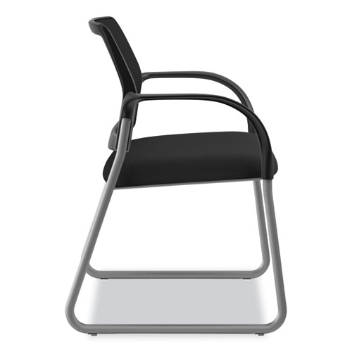 Ignition Series Mesh Back Guest Chair with Sled Base, Fabric Seat, 25" x 22" x 34", Black Seat, Black Back, Platinum Base - Image 4