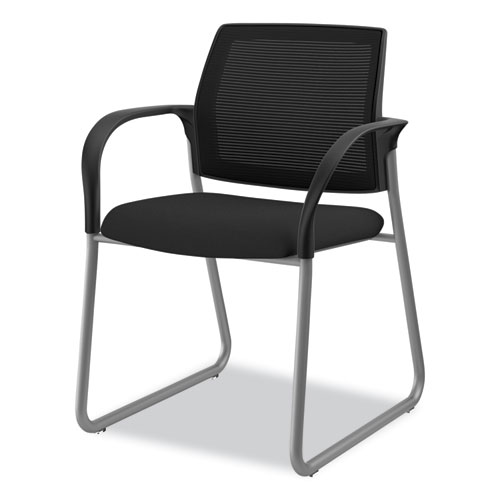 Ignition Series Mesh Back Guest Chair with Sled Base, Fabric Seat, 25" x 22" x 34", Black Seat, Black Back, Platinum Base - Image 3
