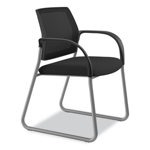 Ignition Series Mesh Back Guest Chair with Sled Base, Fabric Seat, 25" x 22" x 34", Black Seat, Black Back, Platinum Base - Image 2