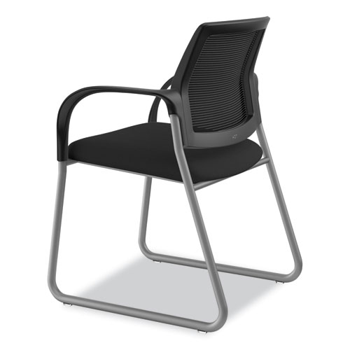 Ignition Series Mesh Back Guest Chair with Sled Base, Fabric Seat, 25" x 22" x 34", Black Seat, Black Back, Platinum Base - Image 9
