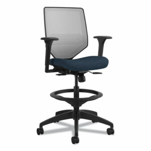 Solve Series Mesh Back Task Stool, Supports Up to 300 lb, 23" to 33" Seat Height, Midnight Seat, Fog Back, Black Base