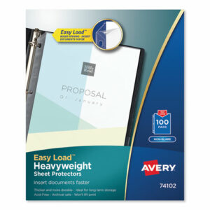 Heavyweight Easy Load Non-Glare Sheet Protector, Side: 3-Hole Punched, Top Load 8.5 x 11 Insert, Clear Front, 100/Box